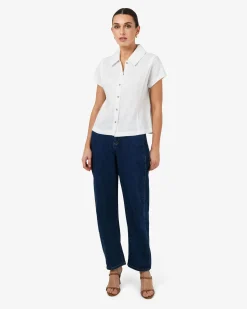 Forcast Ami Linen Collar Shirt Ivory Discount