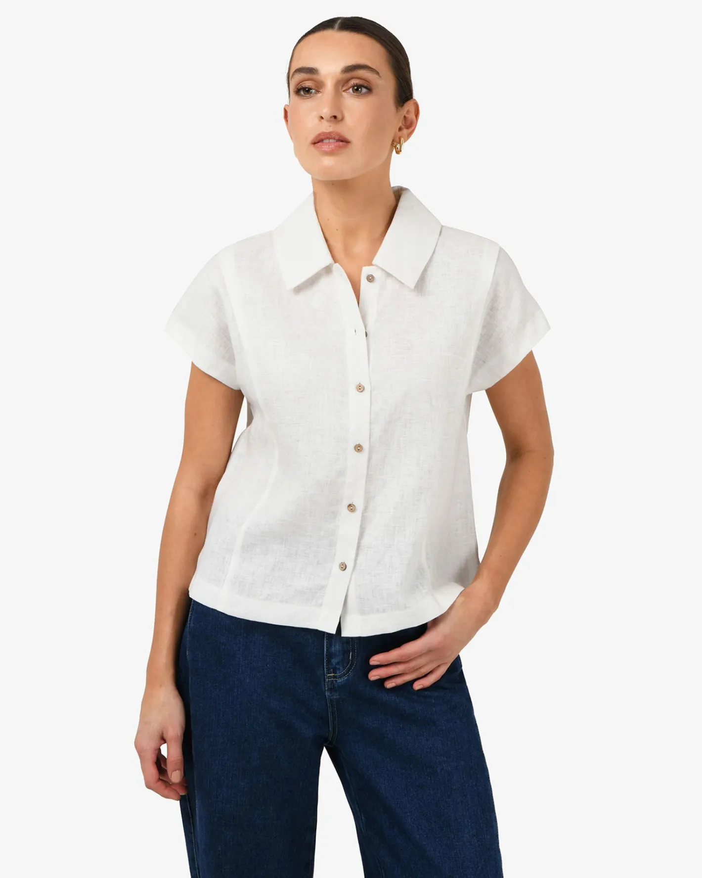 Forcast Ami Linen Collar Shirt Ivory Discount