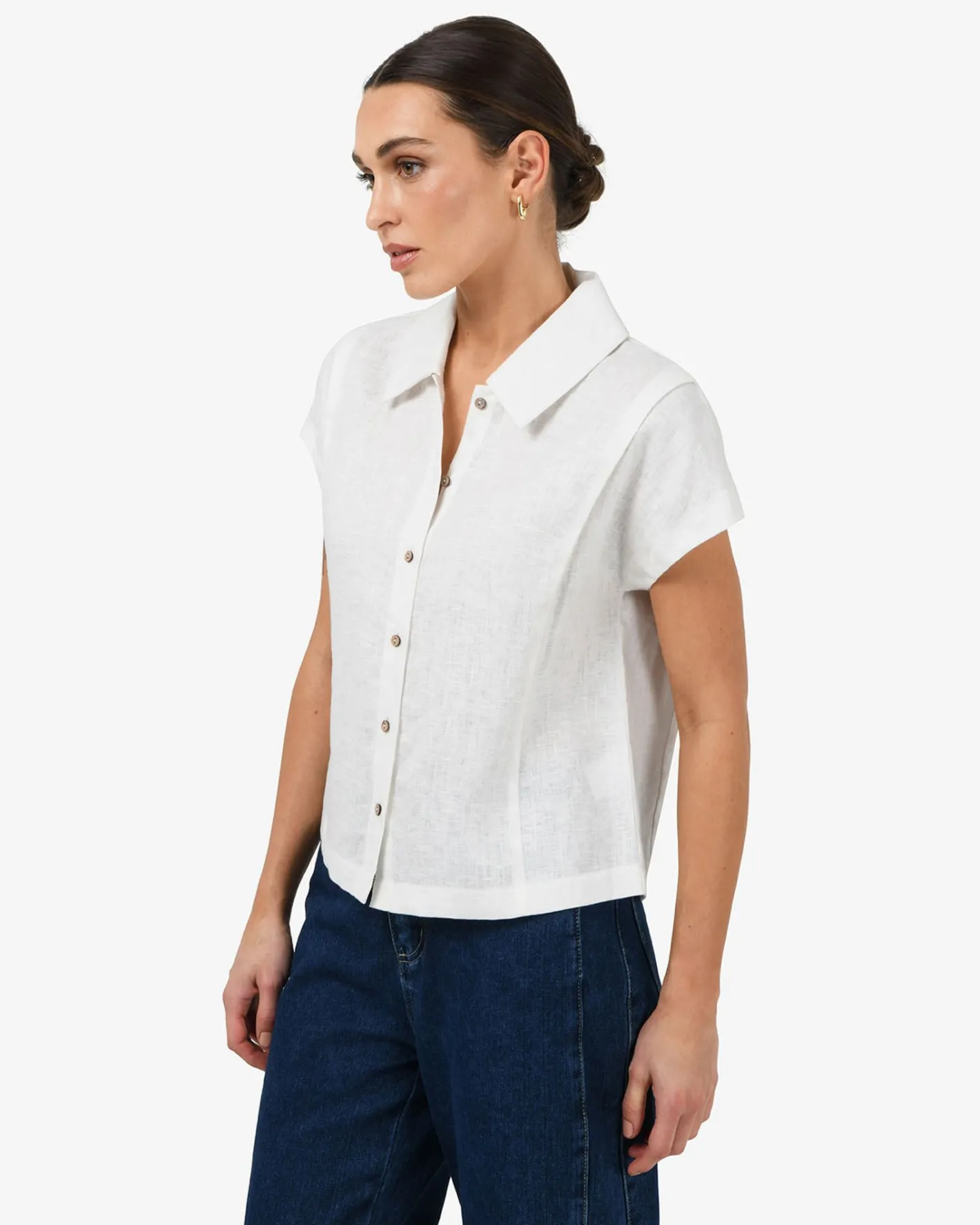 Forcast Ami Linen Collar Shirt Ivory Discount