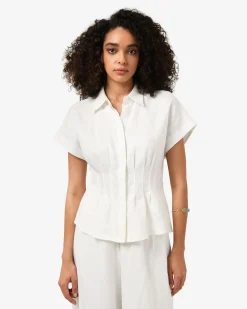 Forcast Ami Linen Pleated Tuck Shirt Ivory Best