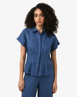 Forcast Ami Linen Pleated Tuck Shirt Egyptian Blue Clearance