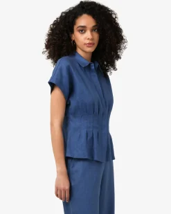 Forcast Ami Linen Pleated Tuck Shirt Egyptian Blue Clearance