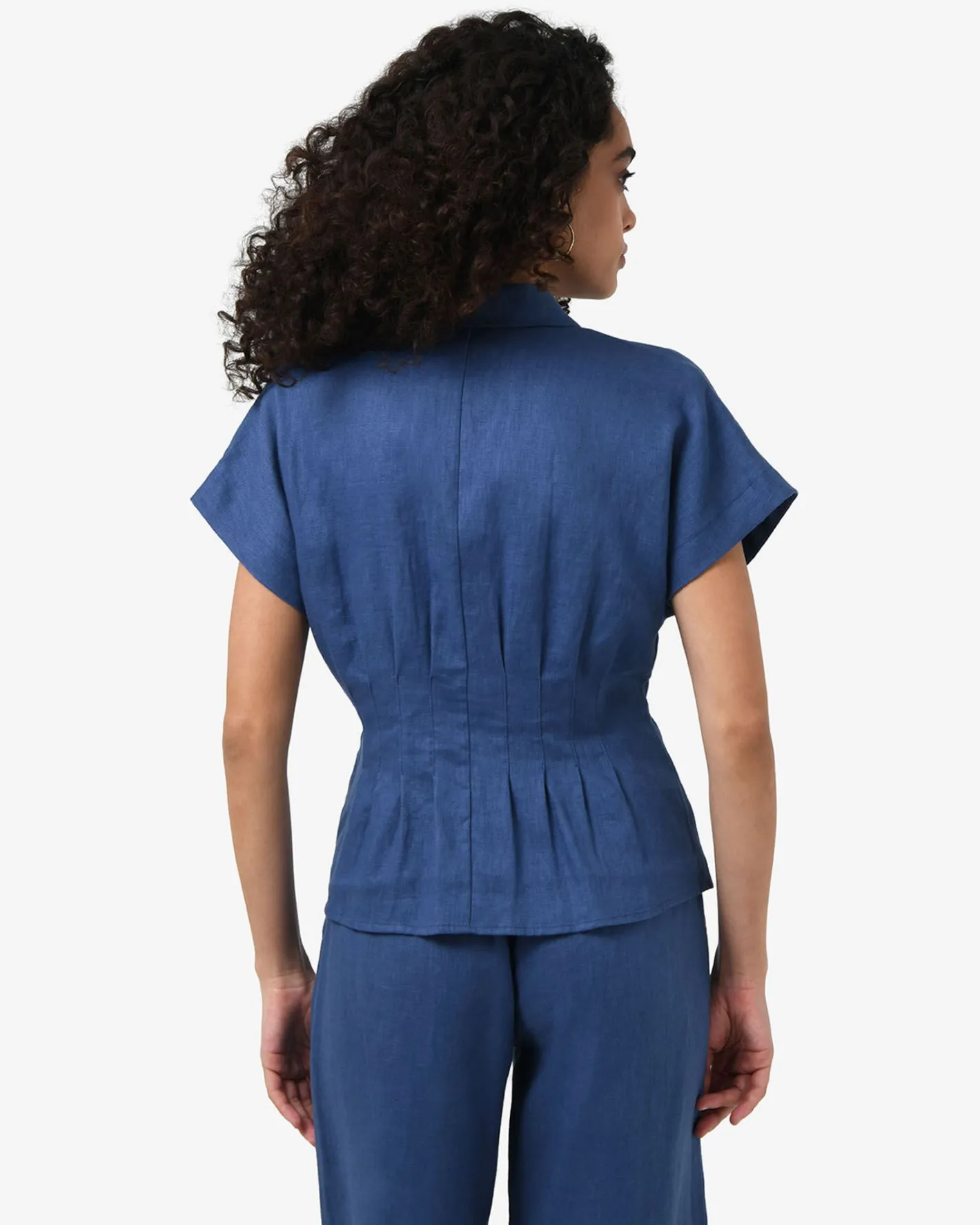 Forcast Ami Linen Pleated Tuck Shirt Egyptian Blue Clearance