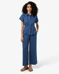 Forcast Ami Wide Leg Linen Pants Egyptian Blue Hot