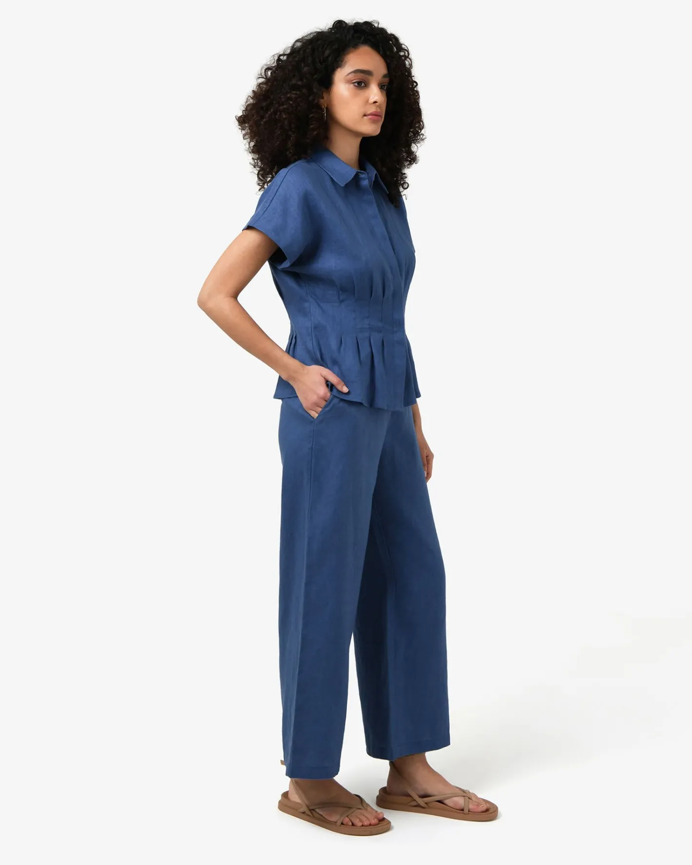 Forcast Ami Wide Leg Linen Pants Egyptian Blue Hot
