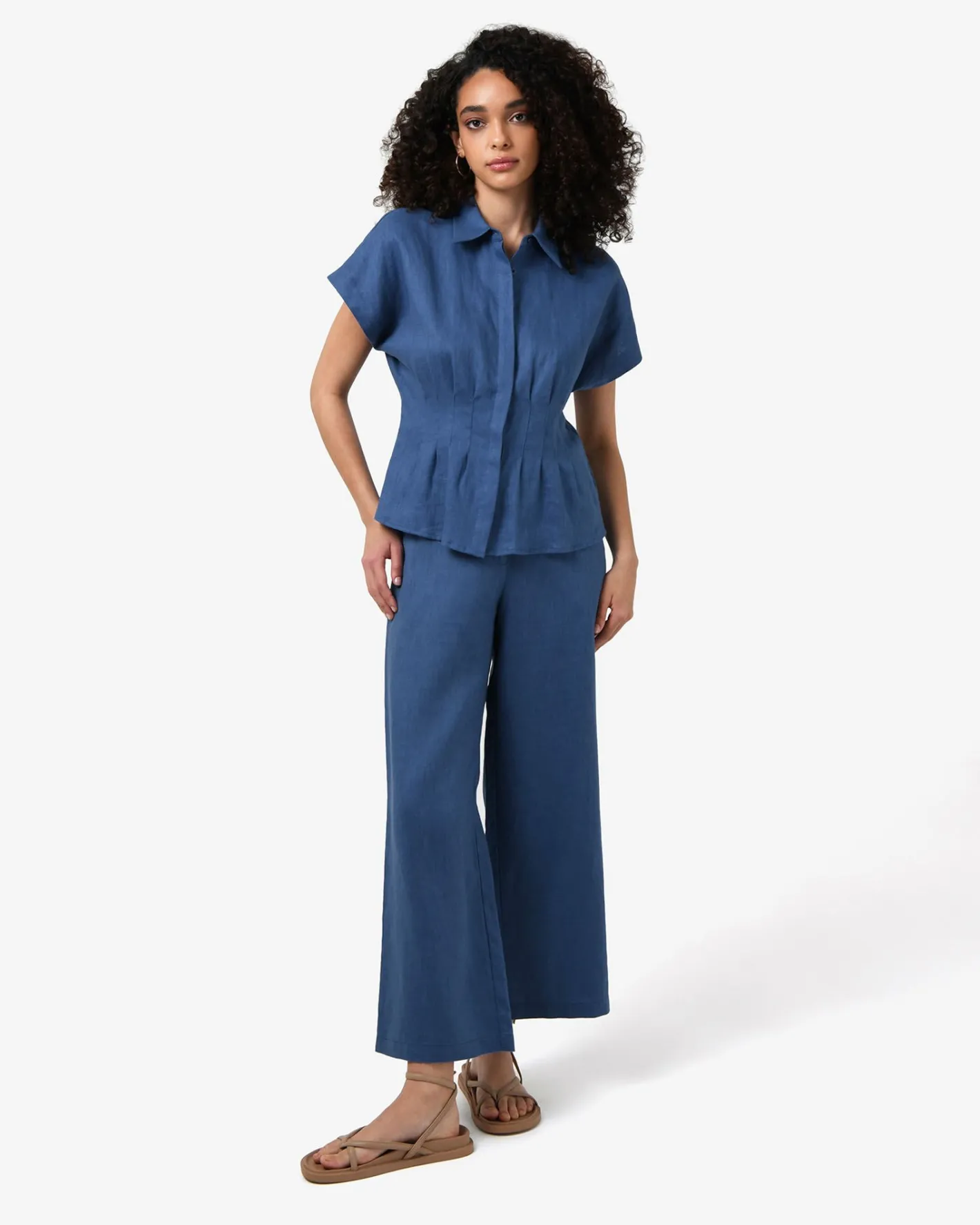 Forcast Ami Wide Leg Linen Pants Egyptian Blue Hot