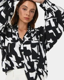 Forcast Anella Monochrome Print Blouse Black - Ivory Sale