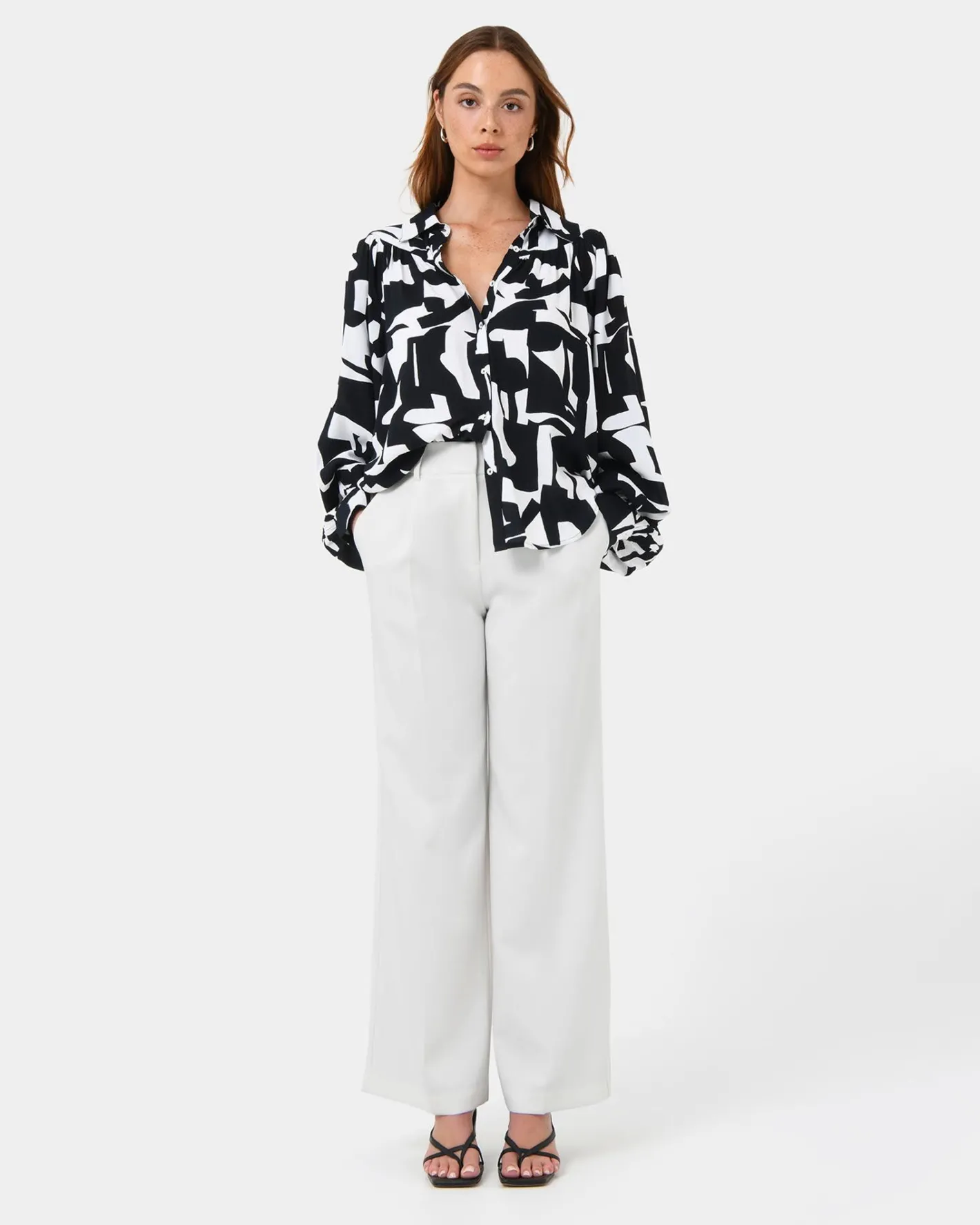 Forcast Anella Monochrome Print Blouse Black - Ivory Sale