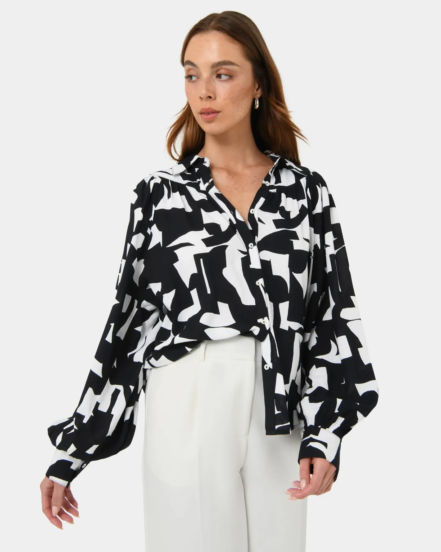 Forcast Anella Monochrome Print Blouse Black - Ivory Sale