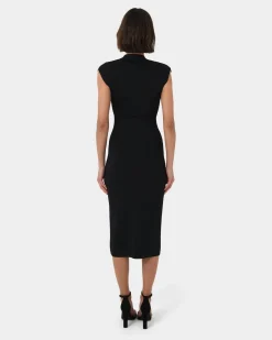 Forcast Ani Cross Over Knit Dress Black Clearance