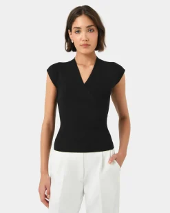 Forcast Ani Wrap Knit Top Black Hot