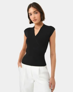 Forcast Ani Wrap Knit Top Black Hot