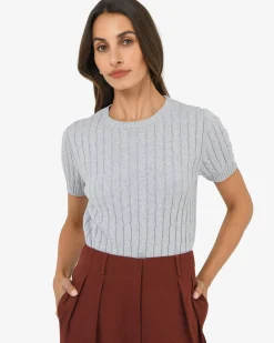 Forcast Anita Short Sleeve Cable Knit Ash Marle Outlet