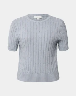Forcast Anita Short Sleeve Cable Knit Ash Marle Outlet