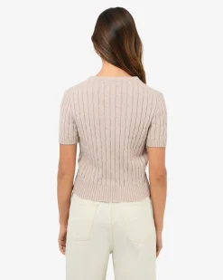 Forcast Anita Short Sleeve Cable Knit Light Taupe New