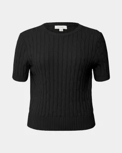 Forcast Anita Short Sleeve Cable Knit Black New