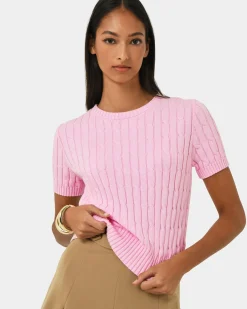 Forcast Anita Short Sleeve Cable Knit Pink Clearance
