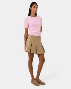 Forcast Anita Short Sleeve Cable Knit Pink Clearance
