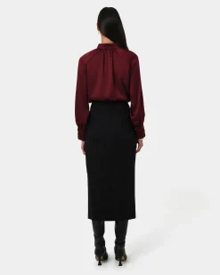 Forcast Anna Pleated Satin Blouse Wine New