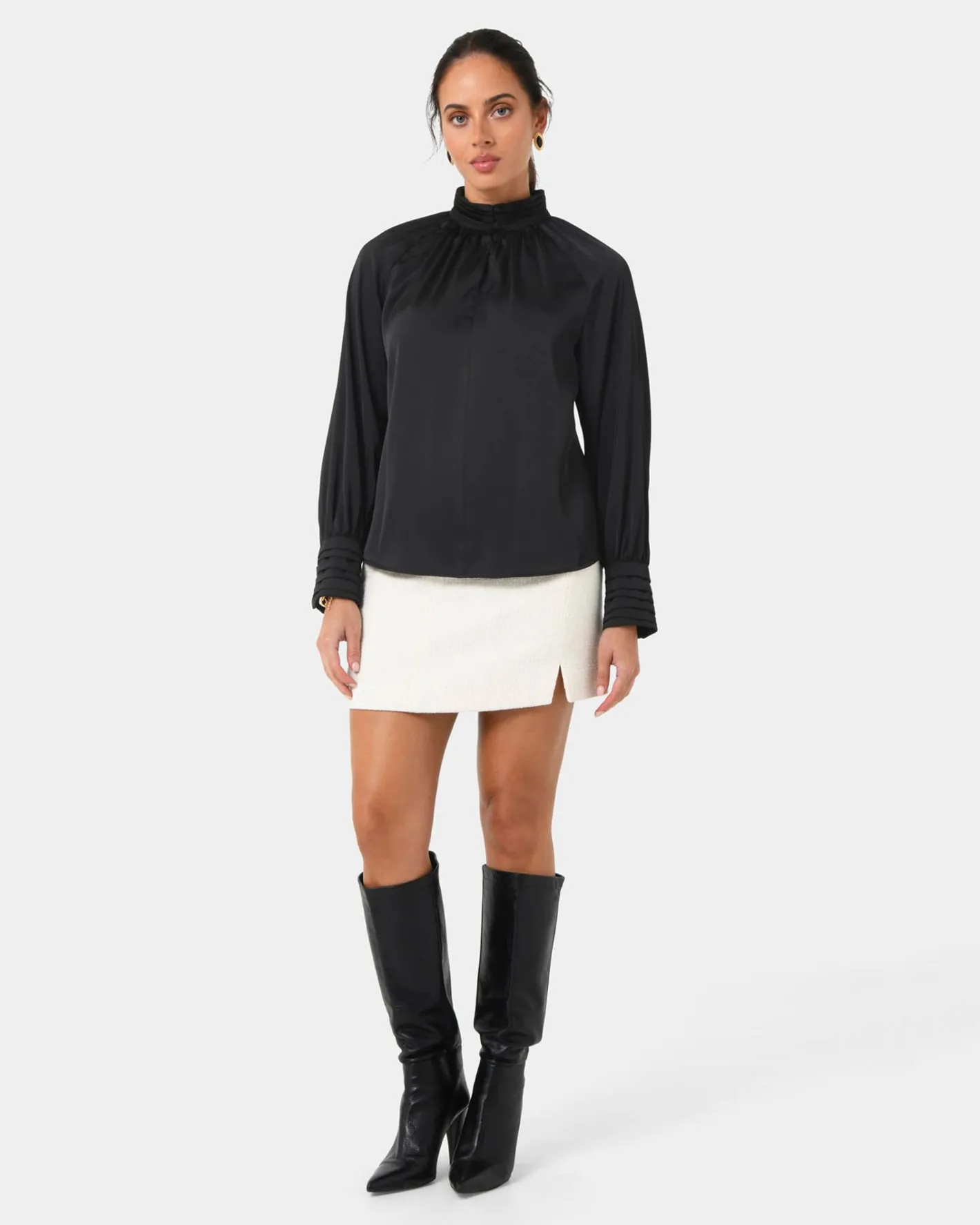 Forcast Anna Pleated Satin Blouse Black Sale