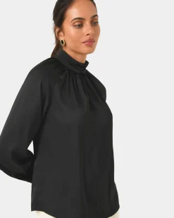 Forcast Anna Pleated Satin Blouse Black Sale