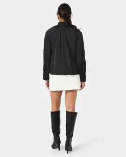 Forcast Anna Pleated Satin Blouse Black Sale