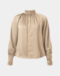 Forcast Anna Pleated Satin Blouse Champagne Outlet