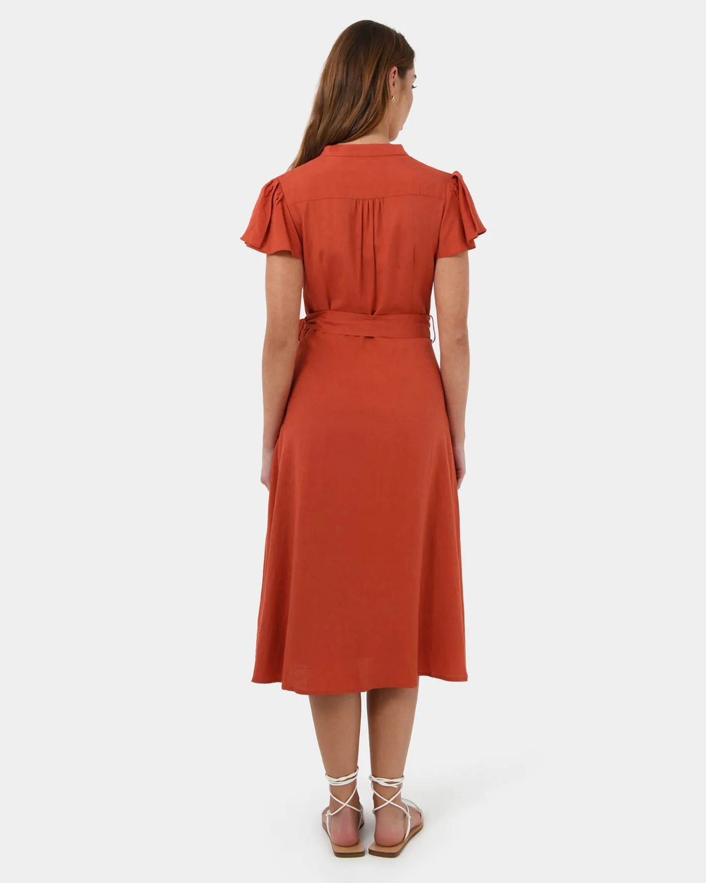 Forcast Anne Linen Midi Dress Burnt Orange Best