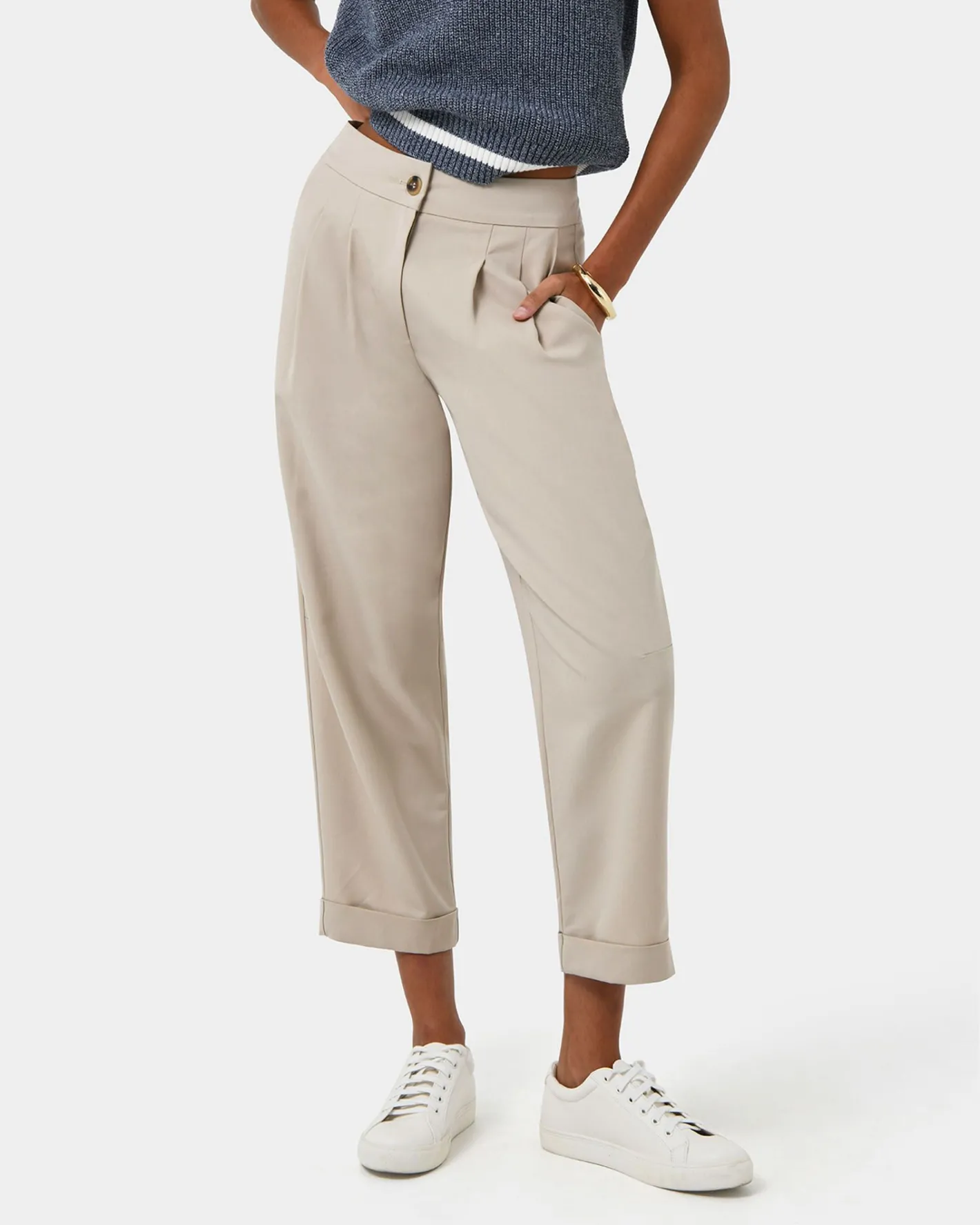 Forcast Antonia Relaxed Cuff Pants Beige Hot
