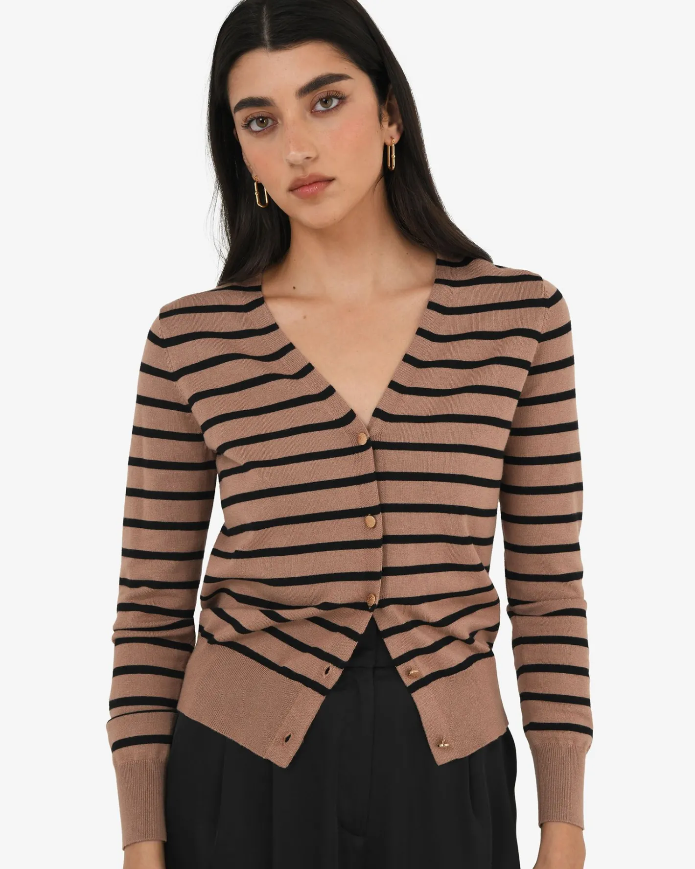 Forcast Arabell V-neck Stripe Cardigan Beige & Black