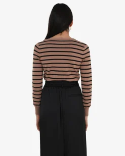 Forcast Arabell V-neck Stripe Cardigan Beige & Black