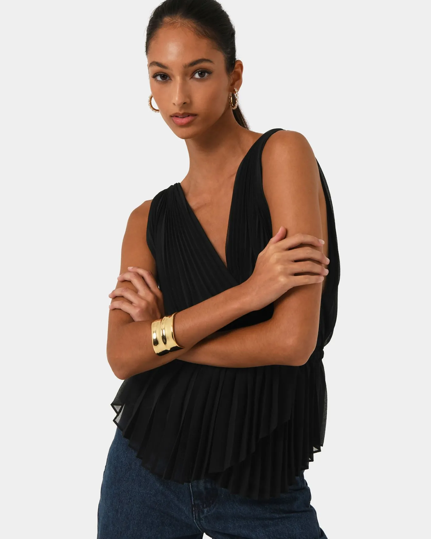 Forcast Arina Pleated Top Black Best