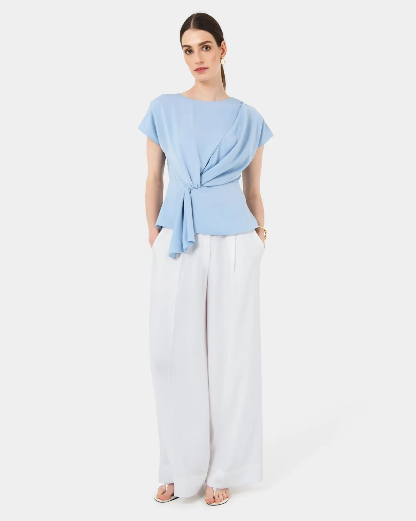 Forcast Athena Draped Top Sky Blue Clearance