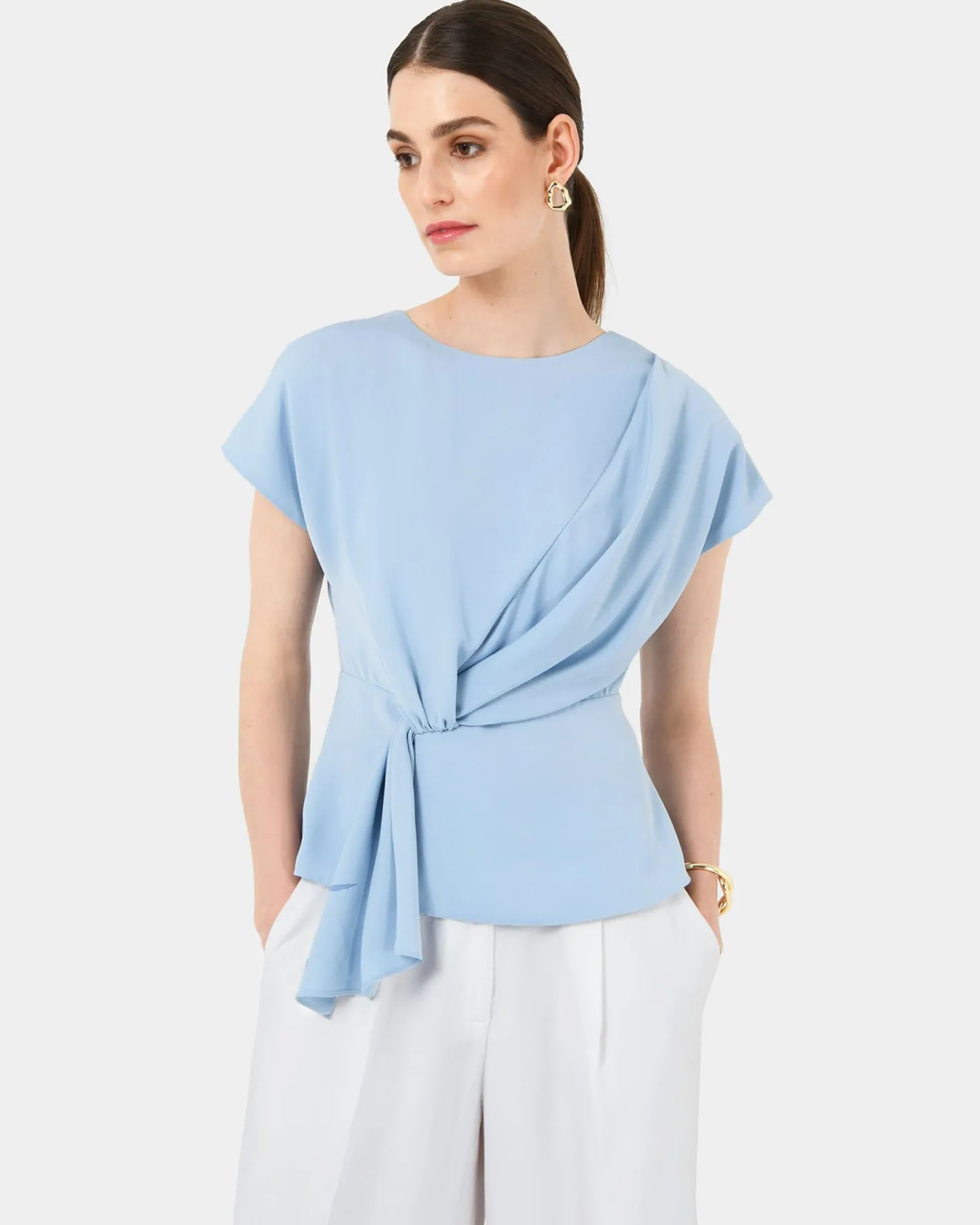 Forcast Athena Draped Top Sky Blue Clearance