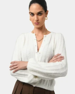 Forcast Aura Fluffy Knit Cardigan Ivory