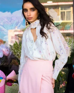 Forcast Aurae Floral Tie Blouse Ivory Floral Online