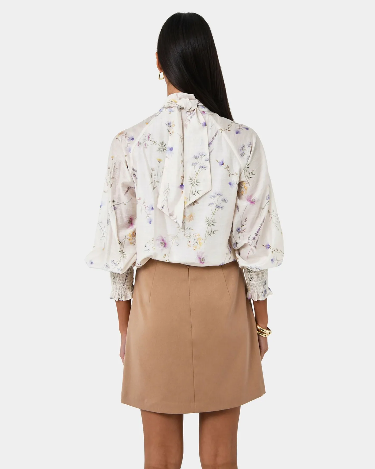 Forcast Aurae Floral Tie Blouse Ivory Floral Online