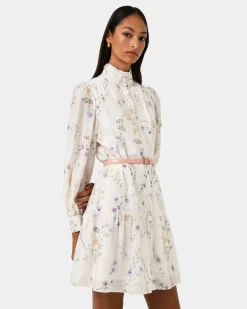 Forcast Aurae Floral Tiered Dress Ivory Floral Hot