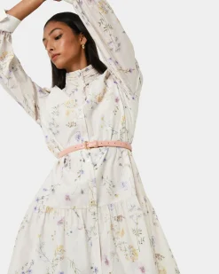 Forcast Aurae Floral Tiered Dress Ivory Floral Hot