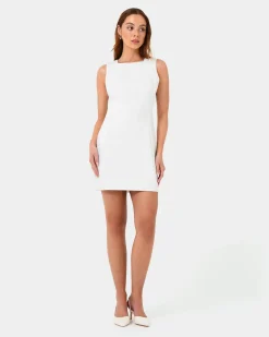 Forcast Ava Square Neck Panel Dress Ivory New
