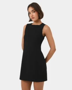 Forcast Ava Square Neck Panel Dress Black