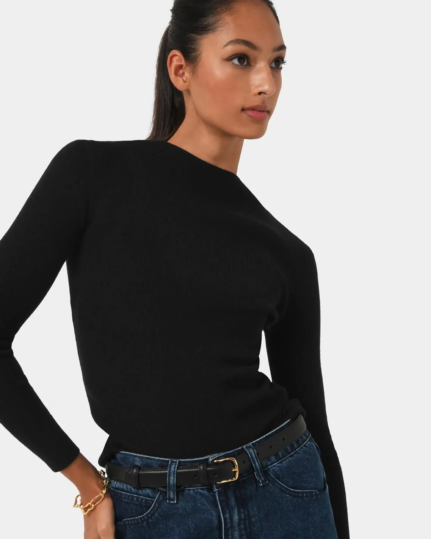 Forcast Avelyn Mock Neck Knit Black Outlet