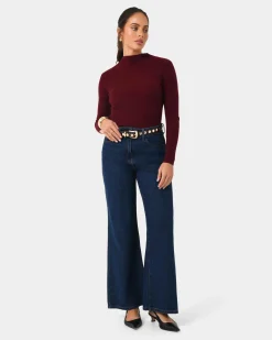 Forcast Avelyn Mock Neck Knit Wine Outlet