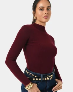 Forcast Avelyn Mock Neck Knit Wine Outlet