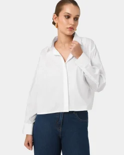 Forcast Baire Pleated Crop Shirt White Hot