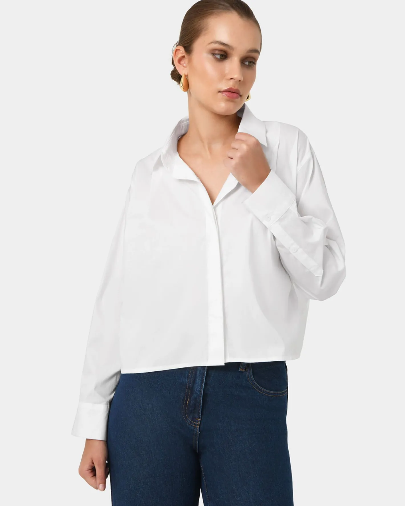 Forcast Baire Pleated Crop Shirt White Hot