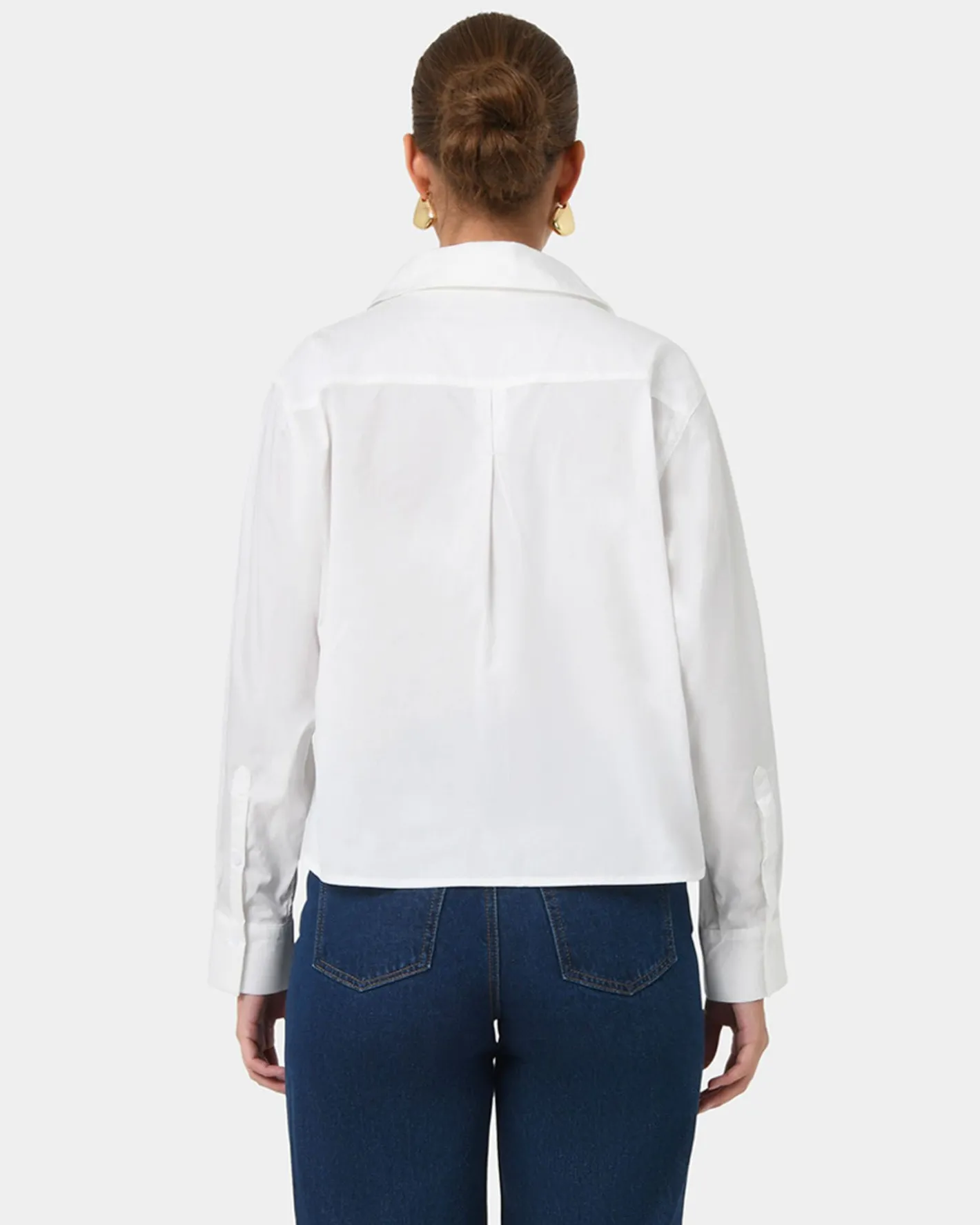 Forcast Baire Pleated Crop Shirt White Hot