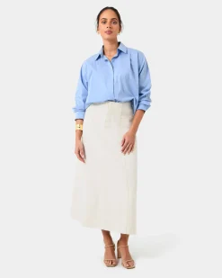 Forcast Baire Pleated Crop Shirt Blue Outlet