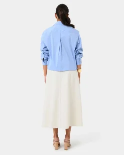 Forcast Baire Pleated Crop Shirt Blue Outlet