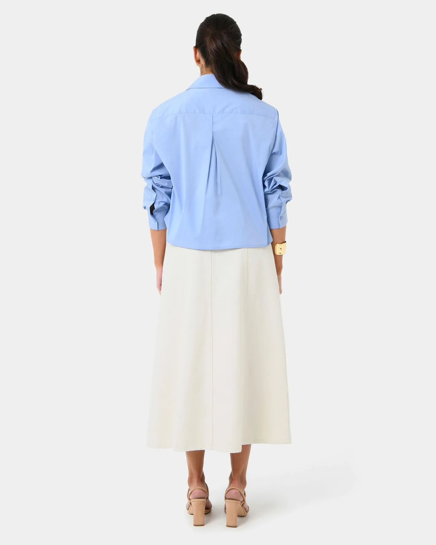 Forcast Baire Pleated Crop Shirt Blue Outlet
